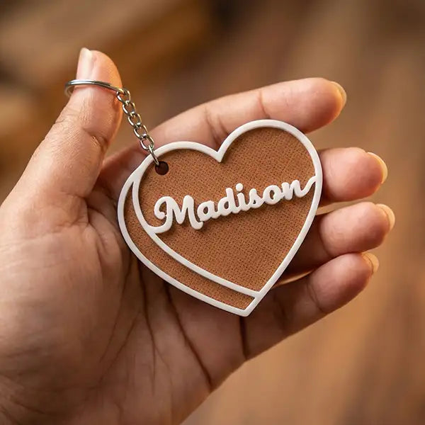 Heart-Shaped Name Keychain with Layered Design | Multiple Colors