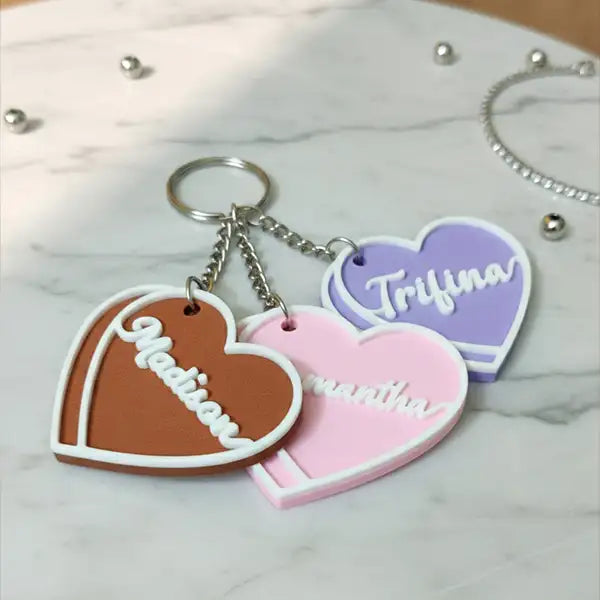 Heart-Shaped Name Keychain with Layered Design | Multiple Colors