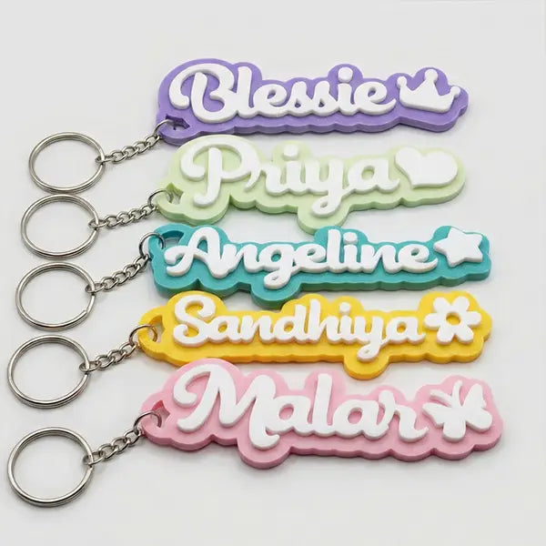 Pastel Color Name Tag Keychain with shape icon | Custom Name