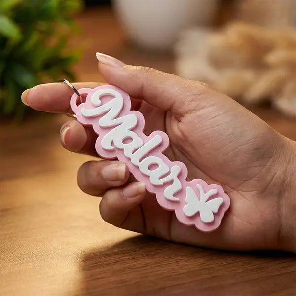 Pastel Color Name Tag Keychain with shape icon | Custom Name