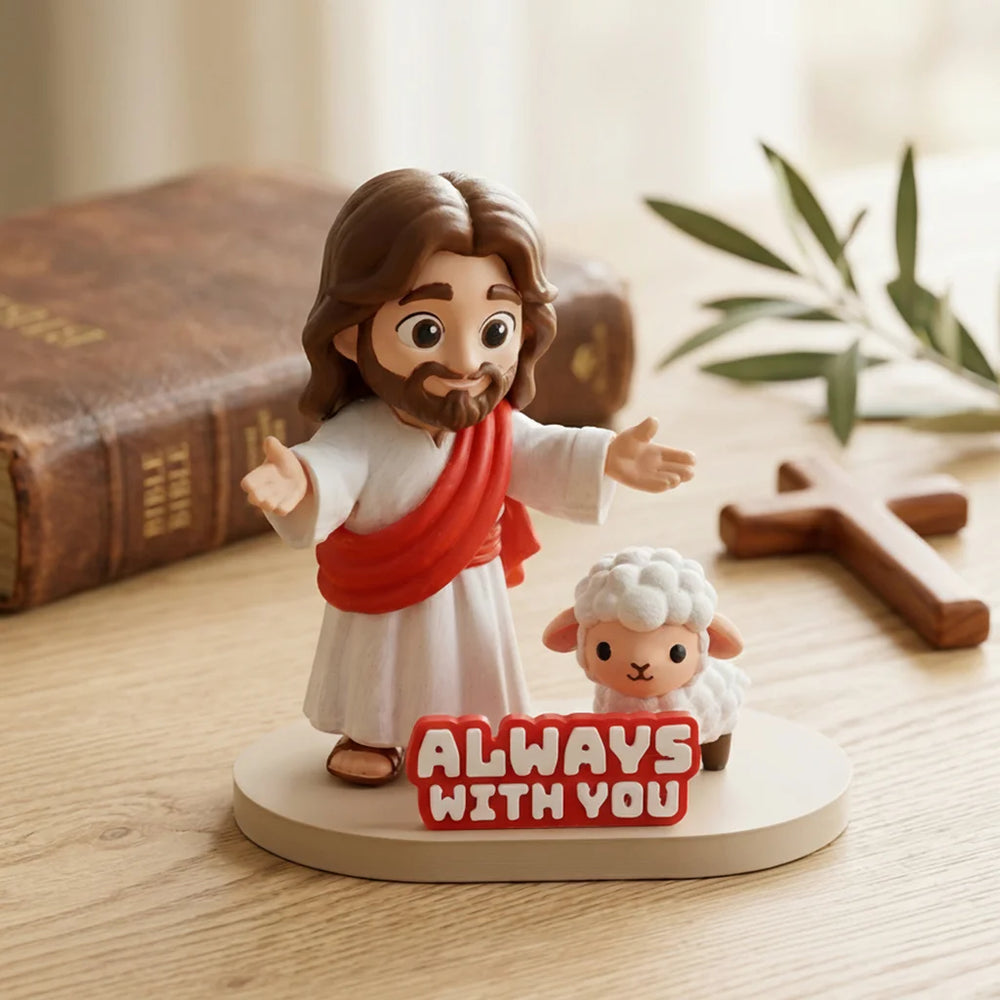 Jesus with Lamb Miniature Idol – Hand-Painted Figurine | Spiritual Gift
