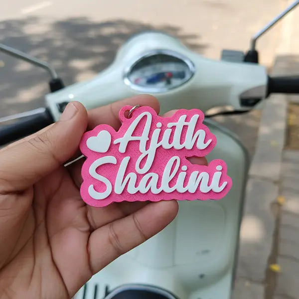 Couple Name Keychain with Heart Icon – Pastel Base & White Script